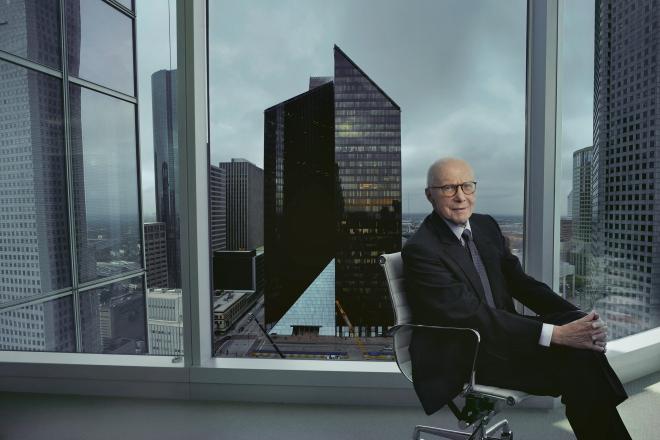 Gerald D. Hines with Pennzoil Place. Photo by Annie Leibovitz.