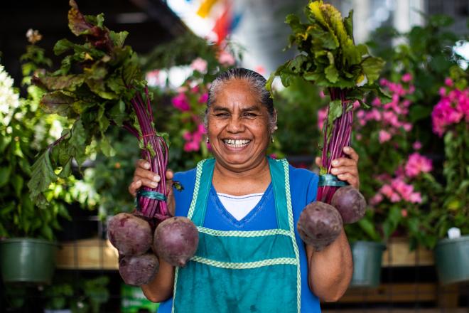 Inocencia Barrera, a vendor at the Houston Farmers Market. Photo by Marie D. De Jesús. 