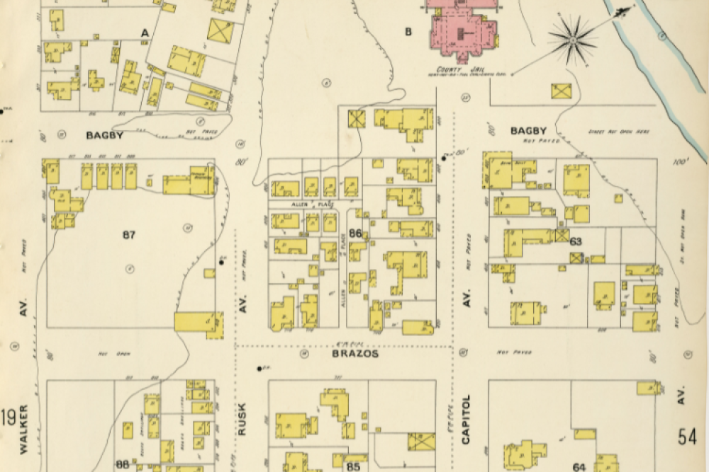 From Houston Sanborn Map 1896.  Courtesy Dolph Briscoe Center for American History, The University of Texas at Austin.