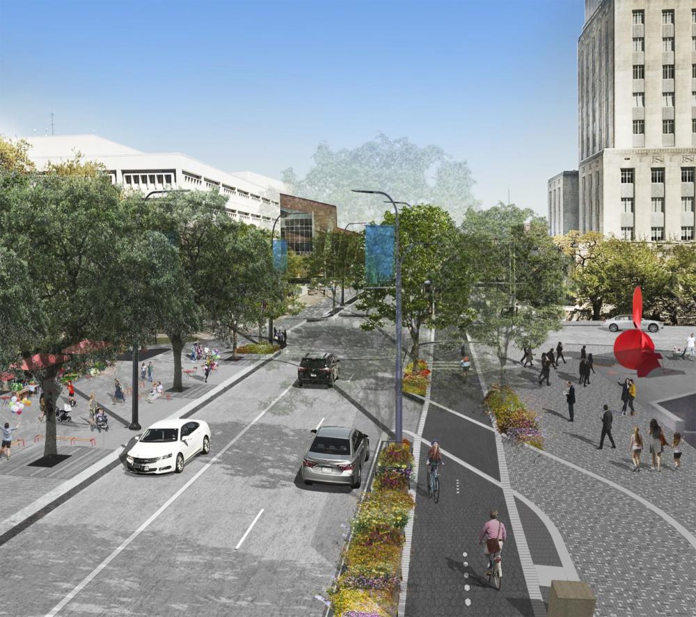 Proposed view at the library, looking east. Via the Bagby Street Improvement Project presentation to the City of Houston TTI Committee in 2018.