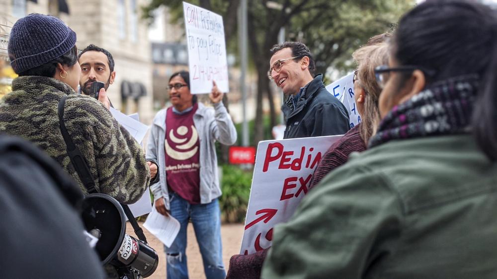 Demonstrators during a WDP protest at the University of Houston in February 2020. Courtesy Workers Defense Project.