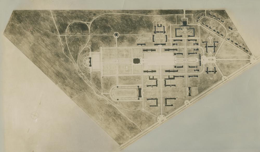 "Rice Institute Master Plan." 1910. Cram, Goodhue, and Ferguson. Rice University: https://hdl.handle.net/1911/63443. Courtesy Woodson Research Center, Rice University. 