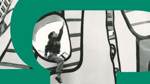 Black and white photograph of child in a sculpture